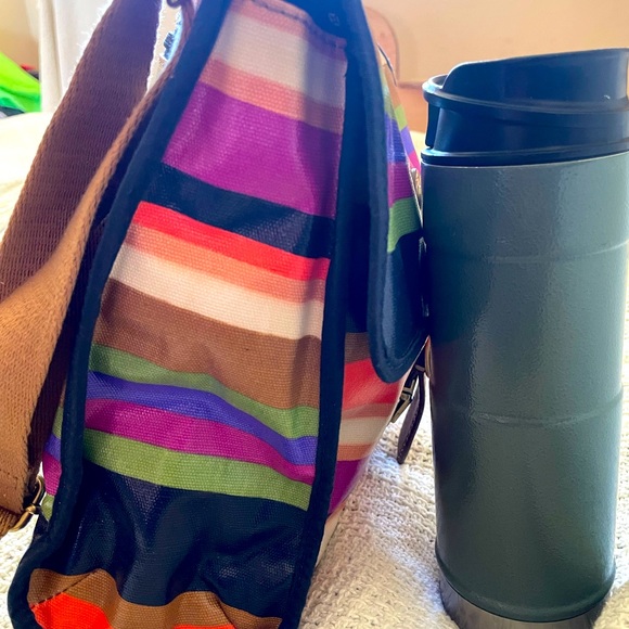 New Fossil crossbody coated canvas. Rainbow multicolor. Leather. 5 pockets snap - Picture 10 of 12